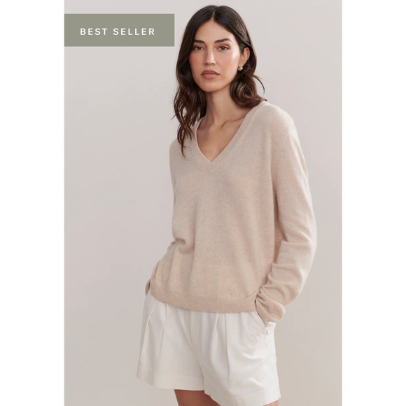 Jenni Kayne Flynn Cashmere Oatmeal V neck Sweater
